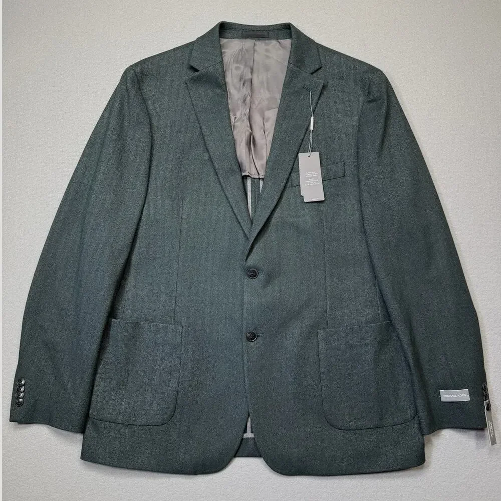 Michael Kors Men's ClassicFit Herringbone Woven Sport Coat Forest Green 46L $295